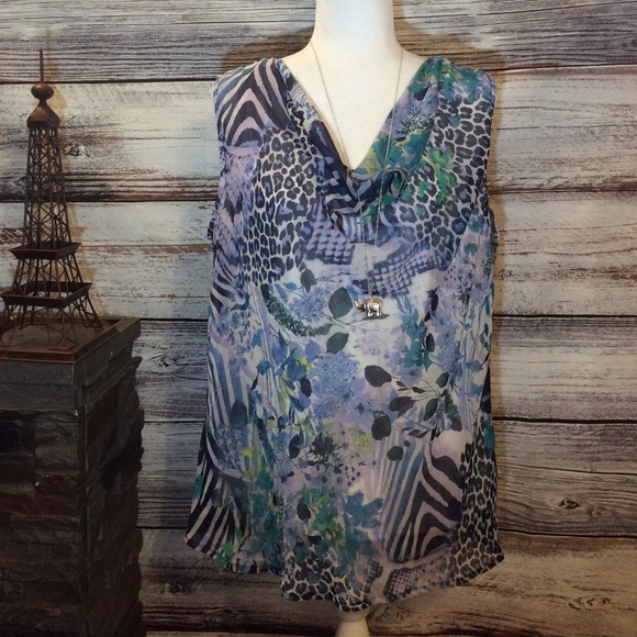 Laura Scott Tops - Laura Scott Sheer Floral Sleeveless Blouse Laura Scott Tops - Laura Scott Sheer Floral Sleeveless Blouse